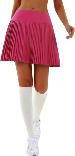 2 in 1 Tennis Skorts for Women Pleated Athletic Skirts with Shorts Pockets High Waist Running Workout Golf Skirt