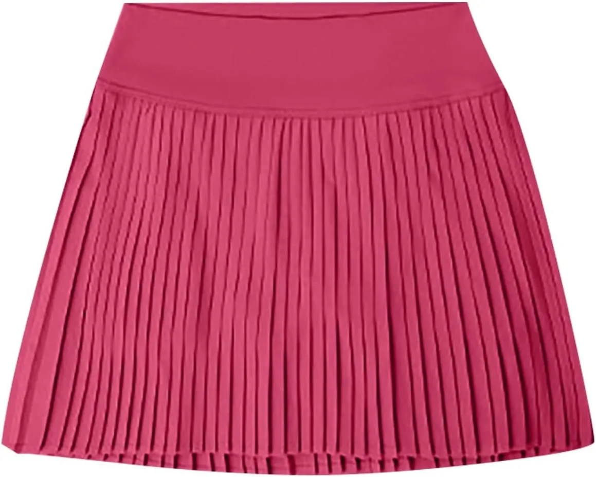 2 in 1 Tennis Skorts for Women Pleated Athletic Skirts with Shorts Pockets High Waist Running Workout Golf Skirt