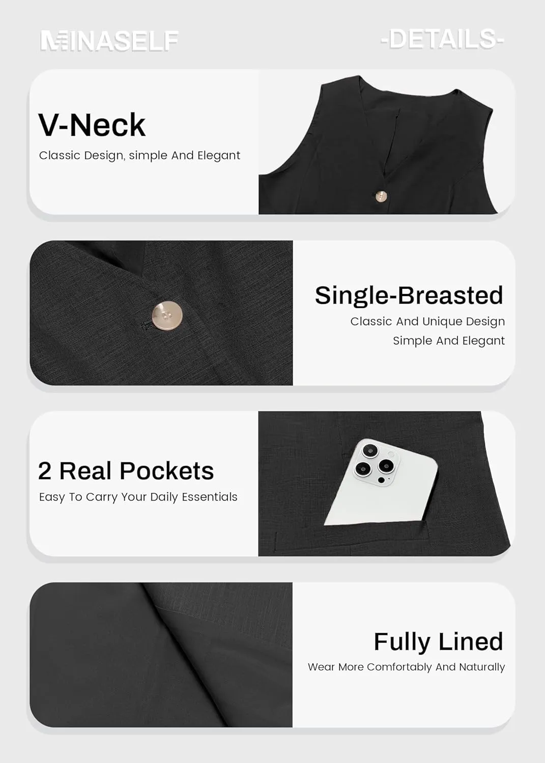 2025 Women's Summer Linen Vest Blazer Long Y2K Lightweight Fully-Lined V-Neck Fashion Casual Jackets Tops Pockets