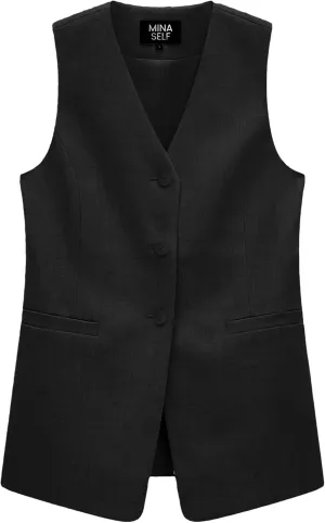 2025 Women's Summer Linen Vest Blazer Long Y2K Lightweight Fully-Lined V-Neck Fashion Casual Jackets Tops Pockets