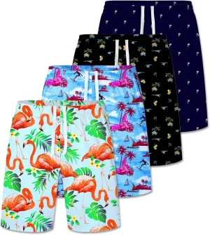 2/3/4 Pack Men's Beach Shorts Casual 9" Inseam Elastic Waist Drawstring Quick Dry Board Shorts with Pockets