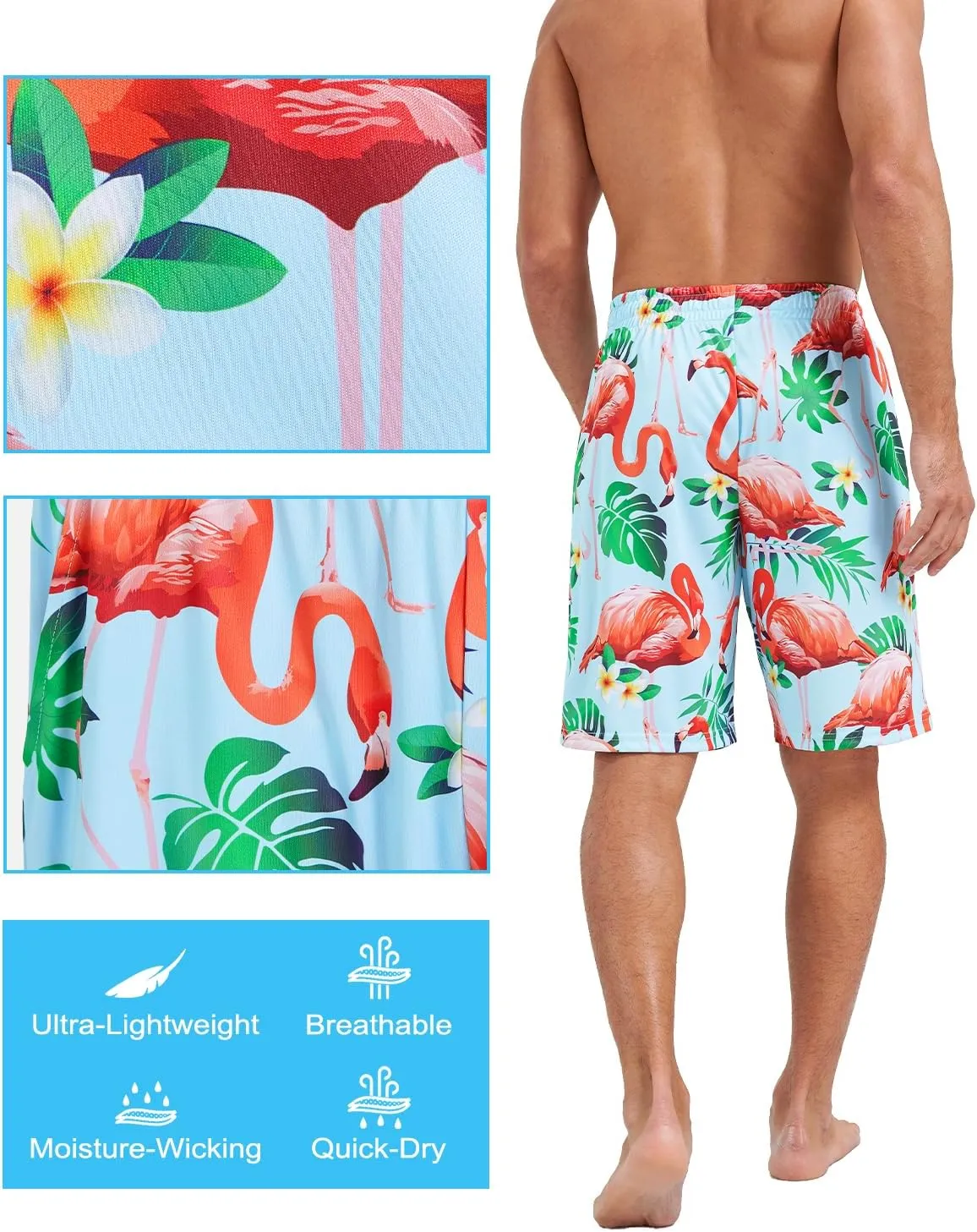 2/3/4 Pack Men's Beach Shorts Casual 9" Inseam Elastic Waist Drawstring Quick Dry Board Shorts with Pockets
