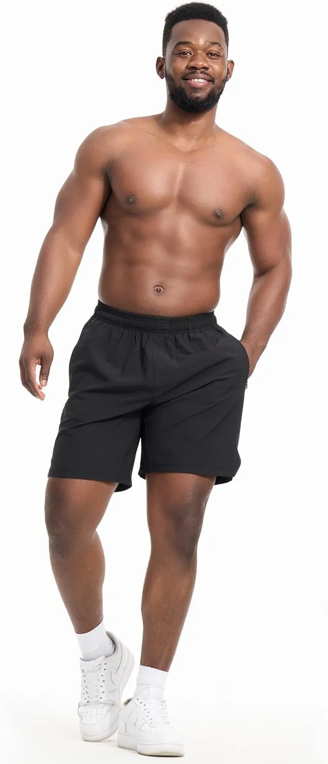 3 Pack Mens Athletic Shorts Casual Quick-Drying Gym Shorts for Mens with Zipper Pockets Drawstring