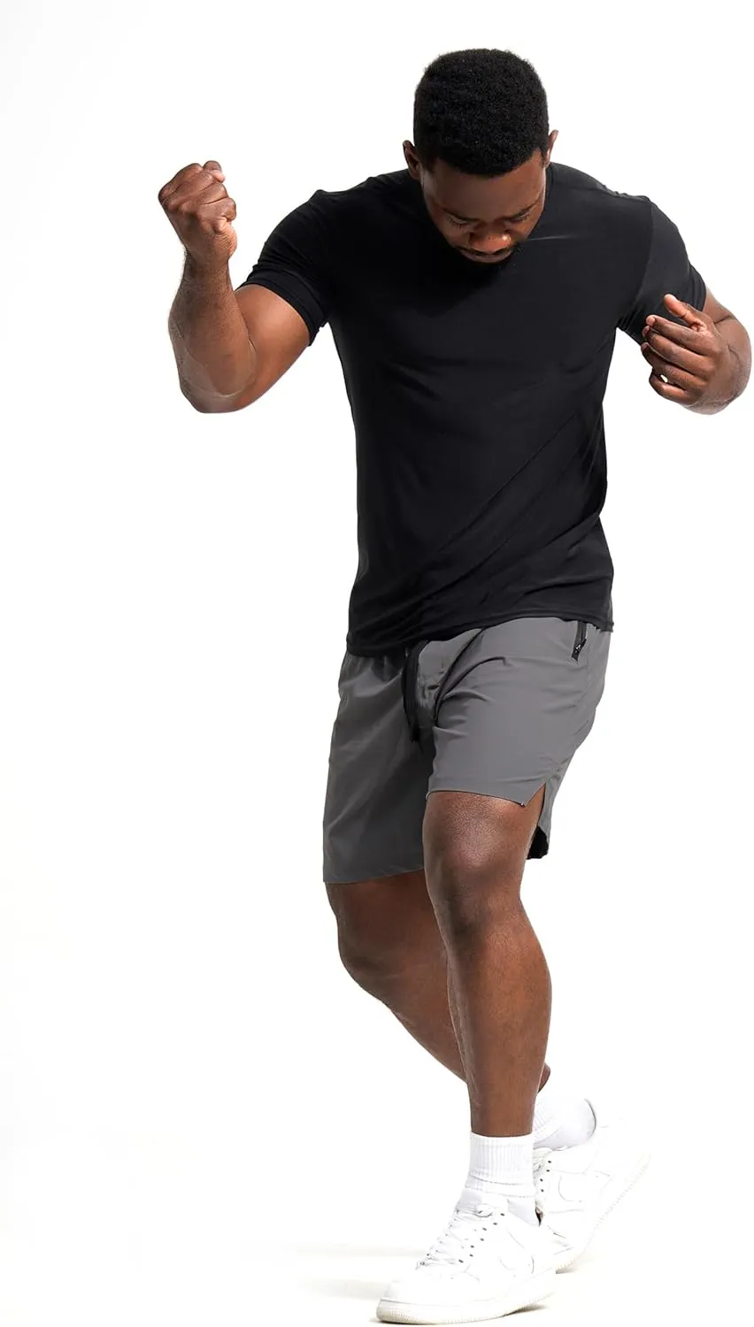 3 Pack Mens Athletic Shorts Casual Quick-Drying Gym Shorts for Mens with Zipper Pockets Drawstring