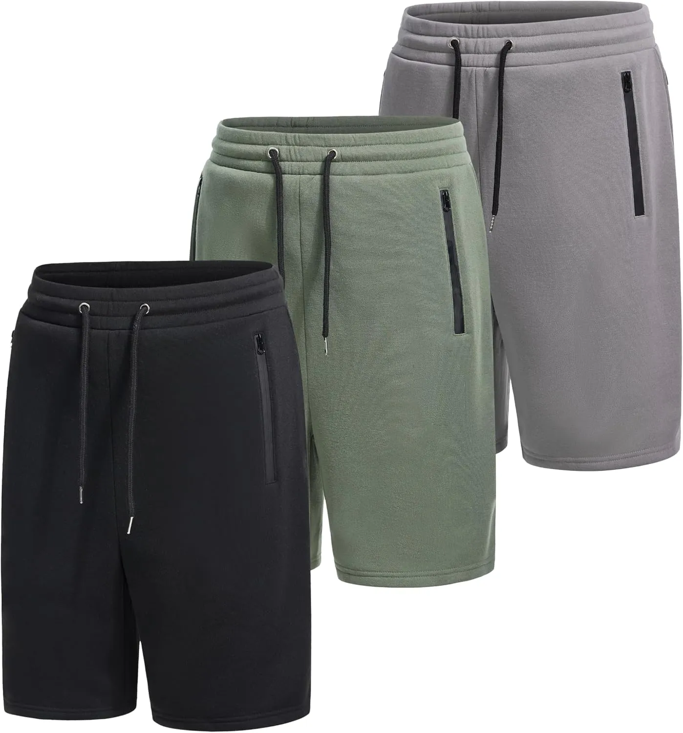 3 Pack Mens Athletic Shorts Casual Quick-Drying Gym Shorts for Mens with Zipper Pockets Drawstring