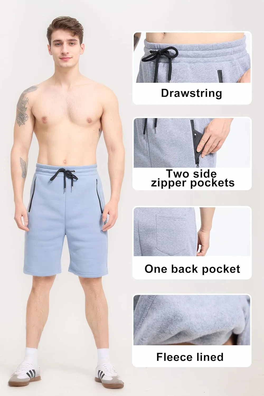 3 Pack Mens Athletic Shorts Casual Quick-Drying Gym Shorts for Mens with Zipper Pockets Drawstring
