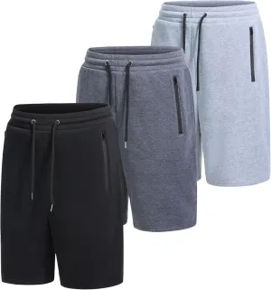 3 Pack Mens Athletic Shorts Casual Quick-Drying Gym Shorts for Mens with Zipper Pockets Drawstring