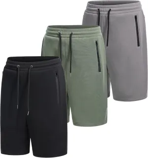 3 Pack Mens Athletic Shorts Casual Quick-Drying Gym Shorts for Mens with Zipper Pockets Drawstring