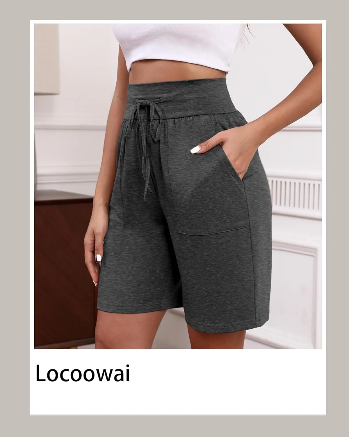 3 Pack Women's Bermuda Shorts High Waist Cotton Drawstring Casual Lounge Athletic Knee Long Shorts with Pockets