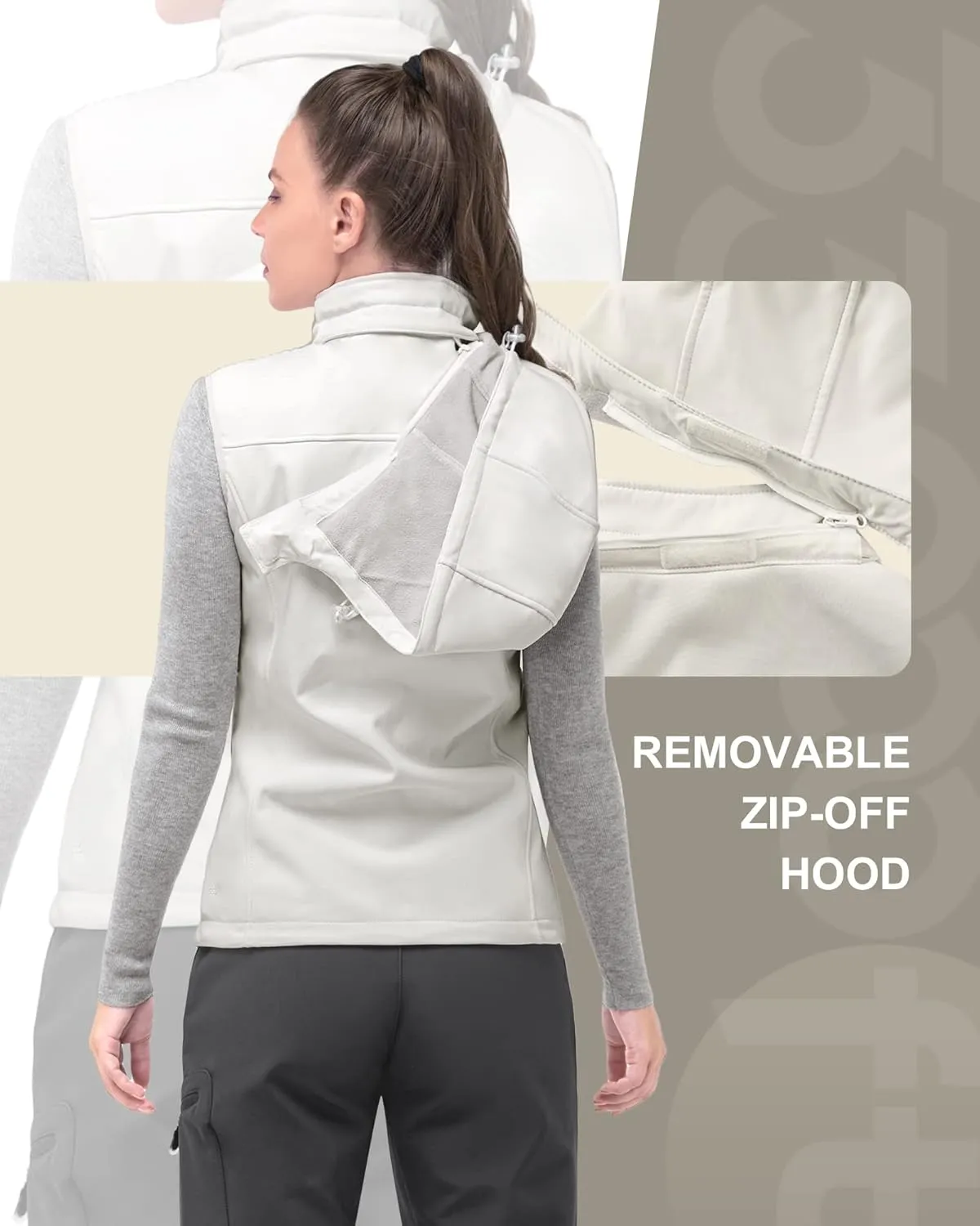 33,000ft Women's Hooded Lightweight Softshell Vest Fleece Lined Windproof Zip Up Sleeveless Jacket for Hiking Golf Running