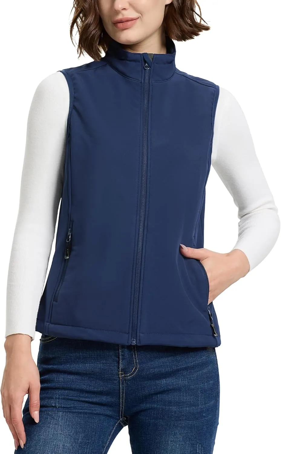 33,000ft Women's Running Vest Fleece Lined Zip Up Windproof Lightweight Softshell Vests Outerwear for Golf Hiking Sports