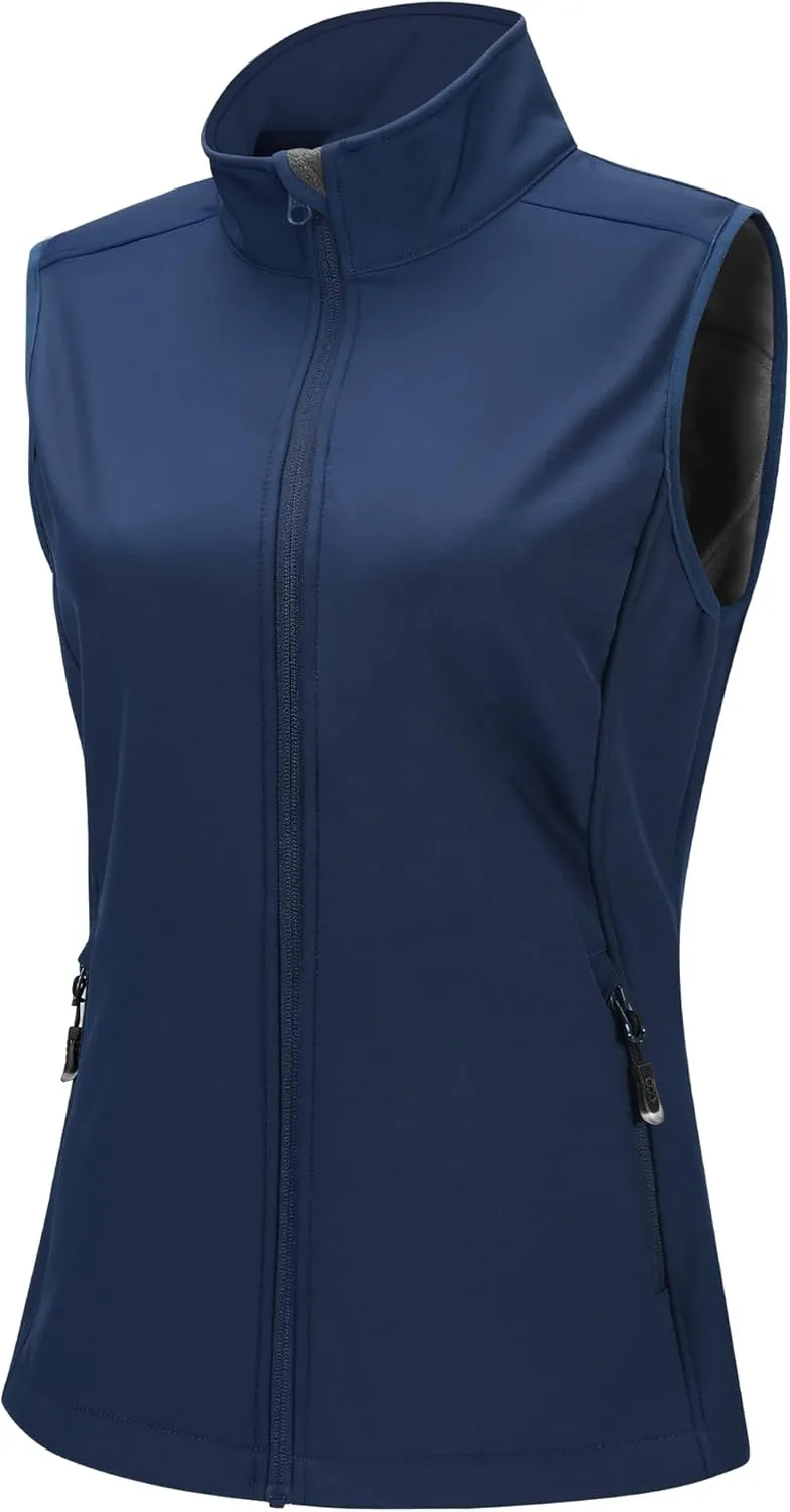 33,000ft Women's Running Vest Fleece Lined Zip Up Windproof Lightweight Softshell Vests Outerwear for Golf Hiking Sports
