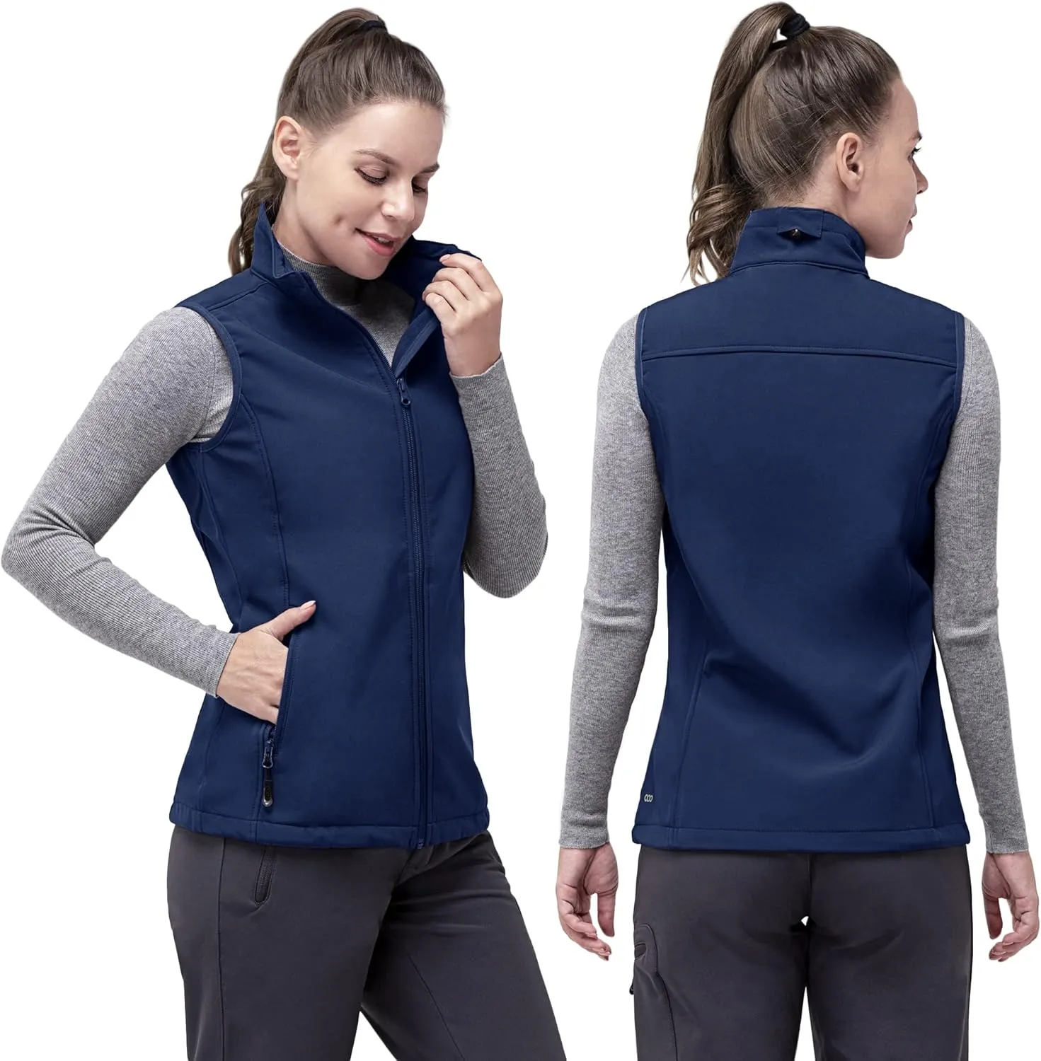 33,000ft Women's Running Vest Fleece Lined Zip Up Windproof Lightweight Softshell Vests Outerwear for Golf Hiking Sports