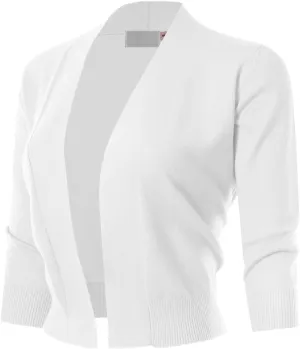 3/4 Sleeve Solid Open Bolero Cropped Cardigan for Women (S-3XL)