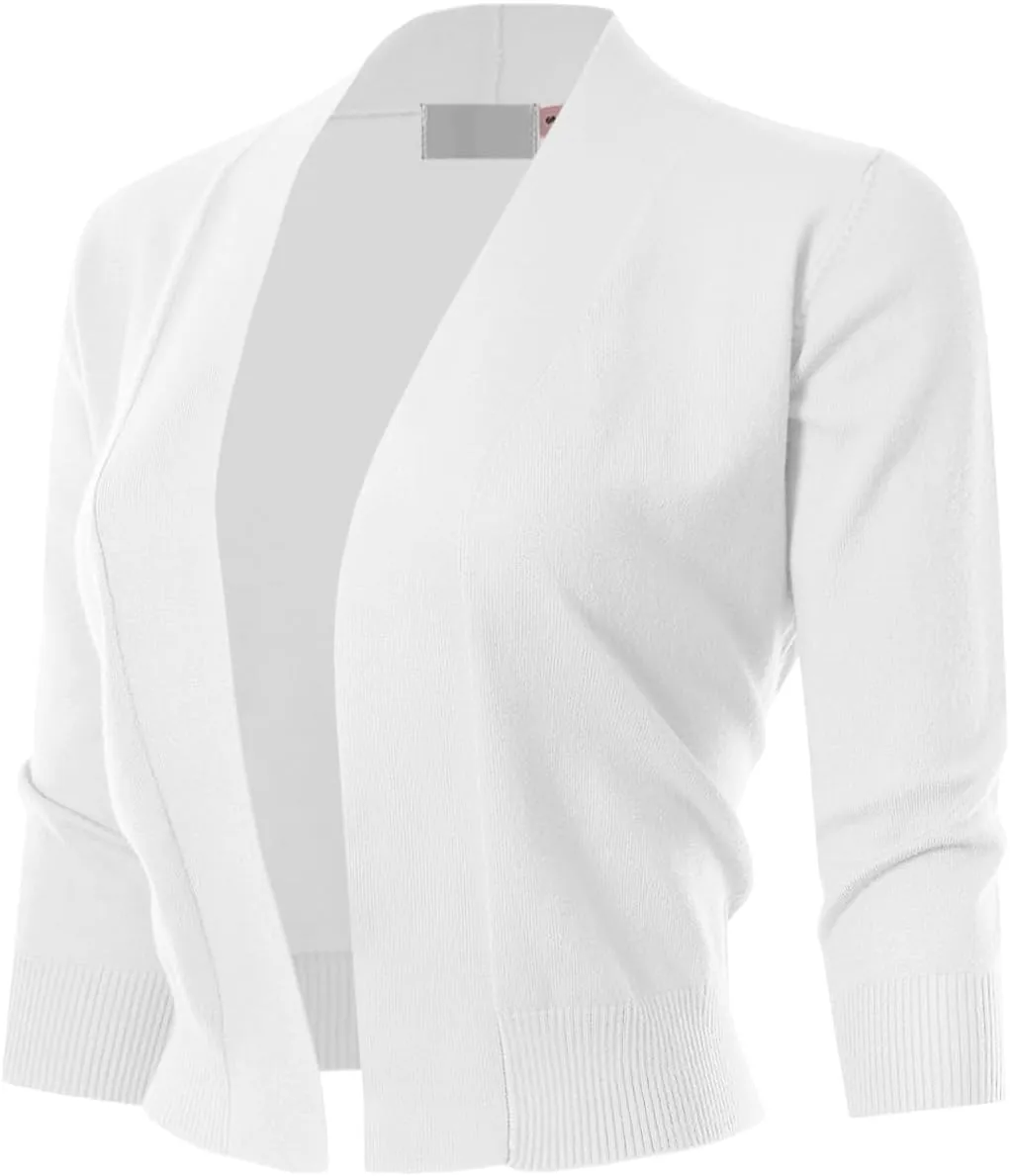 3/4 Sleeve Solid Open Bolero Cropped Cardigan for Women (S-3XL)
