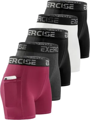 3" Spandex Short Women with Pocket 5 Pack Womens Volleyball Shorts Compression Shorts for Women with Workout