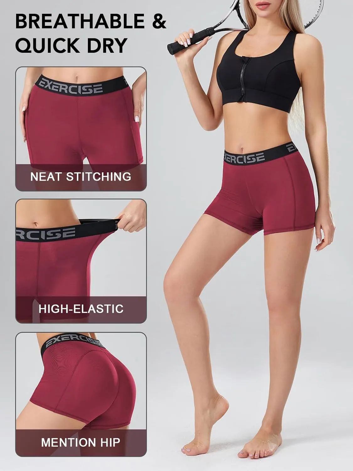 3" Spandex Short Women with Pocket 5 Pack Womens Volleyball Shorts Compression Shorts for Women with Workout