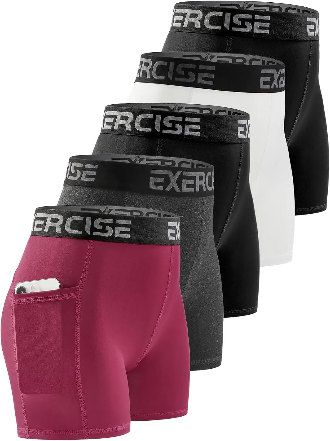 3" Spandex Short Women with Pocket 5 Pack Womens Volleyball Shorts Compression Shorts for Women with Workout
