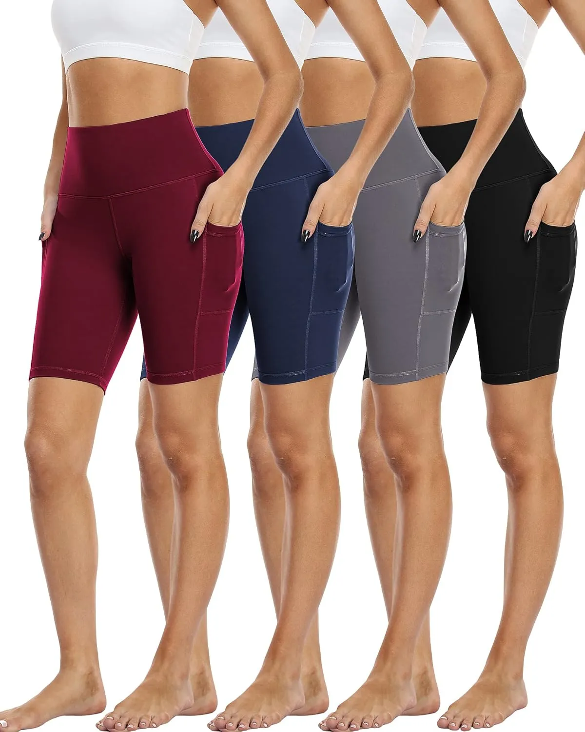 4 Pack Biker Shorts with Pockets for Women High Waist,Womens Athletic Workout Shorts for Summer