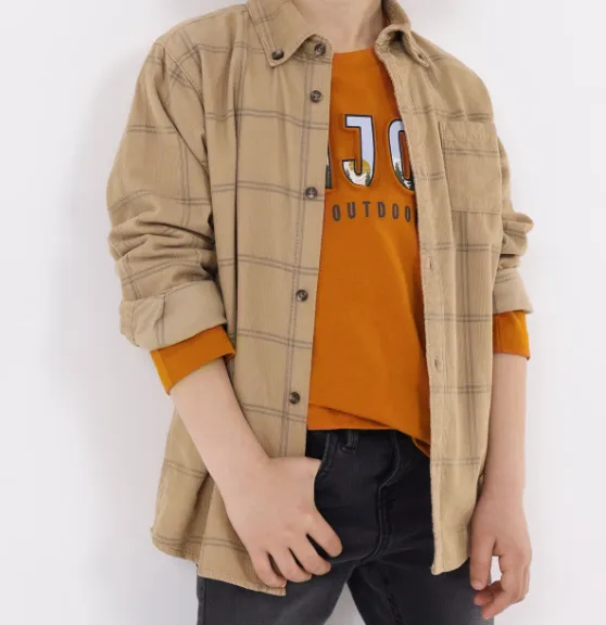 4105 Mayoral Mini Boys Corduroy Button Up Overshirt - Sand