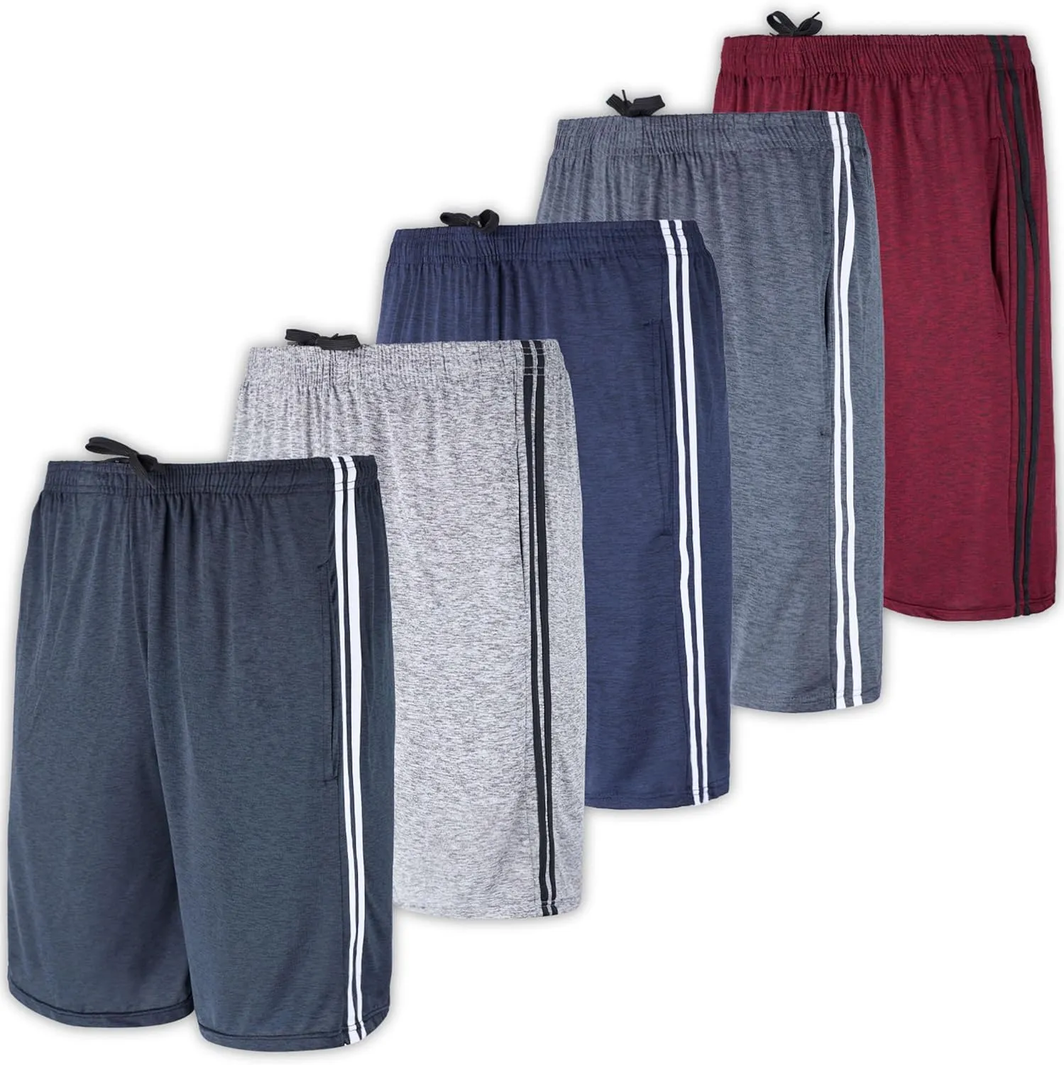 5 Pack Men's Active Quick Dry Fit Shorts - Athletic Running Gym Workout Casual Shorts with Pockets Bulk