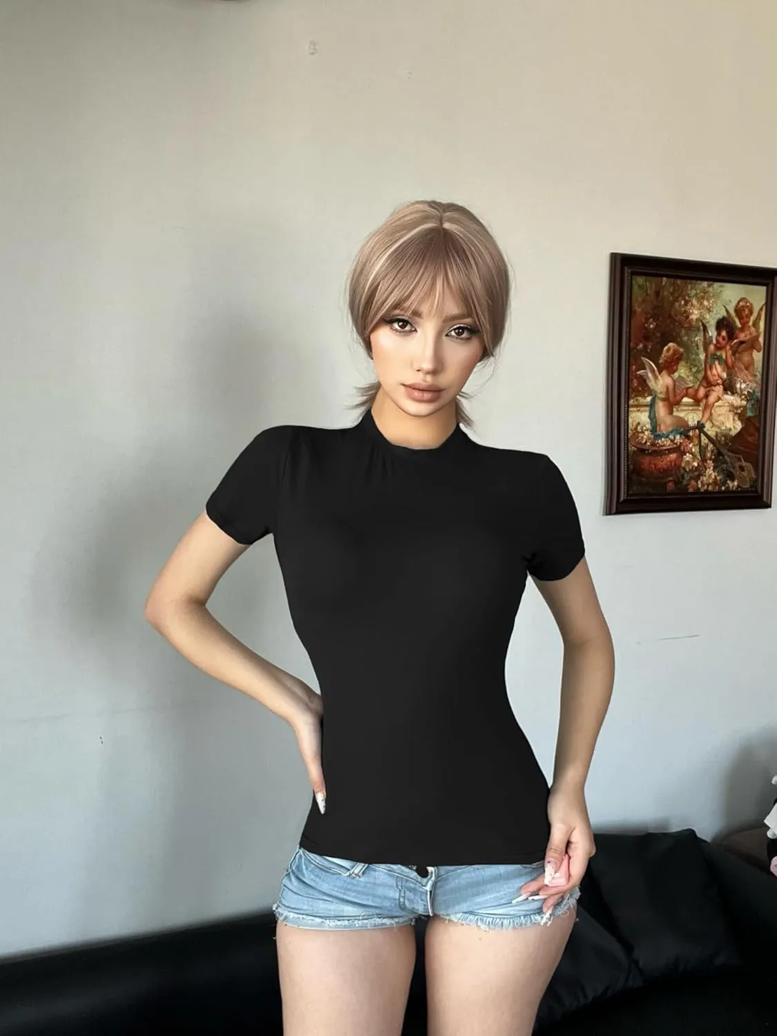 5 Pack Women's Crew Neck Ribbed Fitted Shirt Basic Short Sleeves Summer Bodycon Crop Tunics Going Out T Shirt Tops