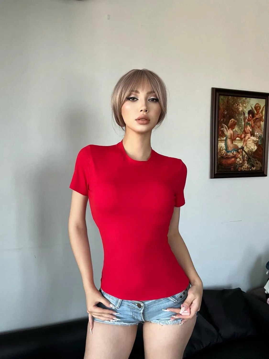 5 Pack Women's Crew Neck Ribbed Fitted Shirt Basic Short Sleeves Summer Bodycon Crop Tunics Going Out T Shirt Tops