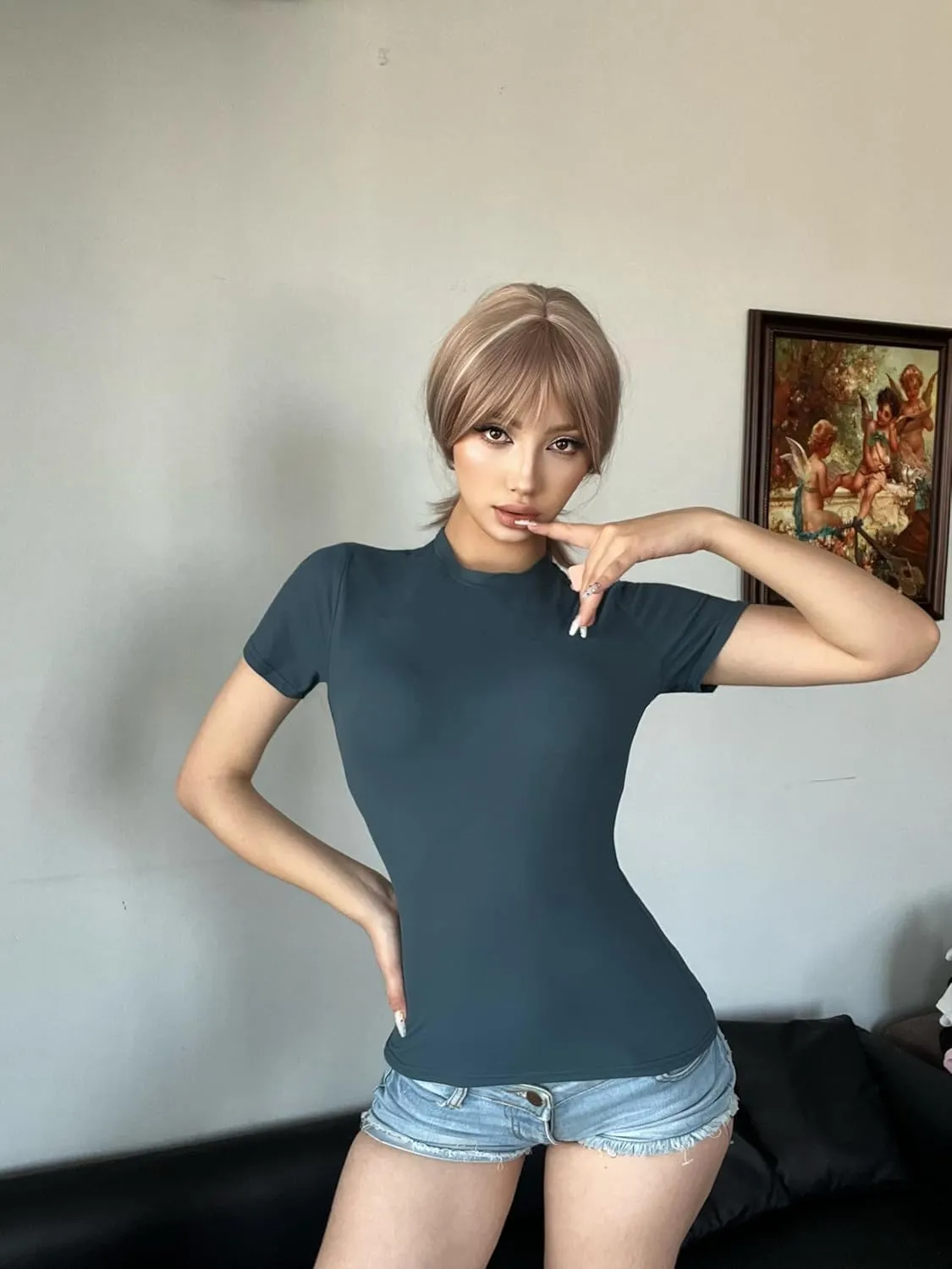5 Pack Women's Crew Neck Ribbed Fitted Shirt Basic Short Sleeves Summer Bodycon Crop Tunics Going Out T Shirt Tops