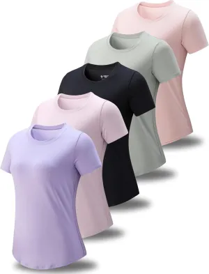 5 Pack: Women's Dry Fit Short Sleeve T Shirts, Athletic Workout Tee Tops for Gym Yoga Running