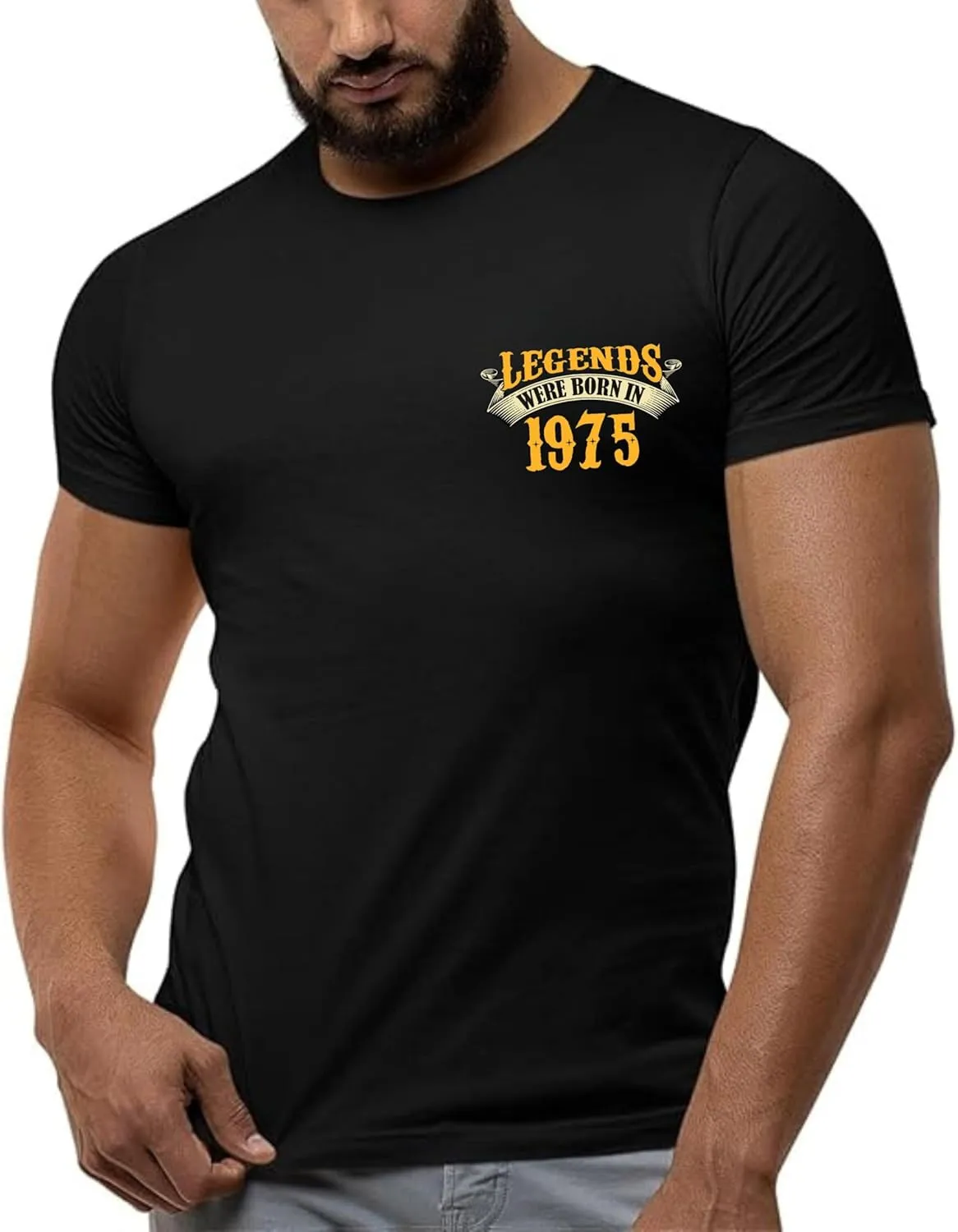 50th Birthday Shirt for Men, Legends were Born in 1975, Vintage 50 Years Old T-Shirt, Left Chest & Full Back Print