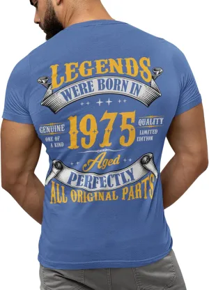 50th Birthday Shirt for Men, Legends were Born in 1975, Vintage 50 Years Old T-Shirt, Left Chest & Full Back Print