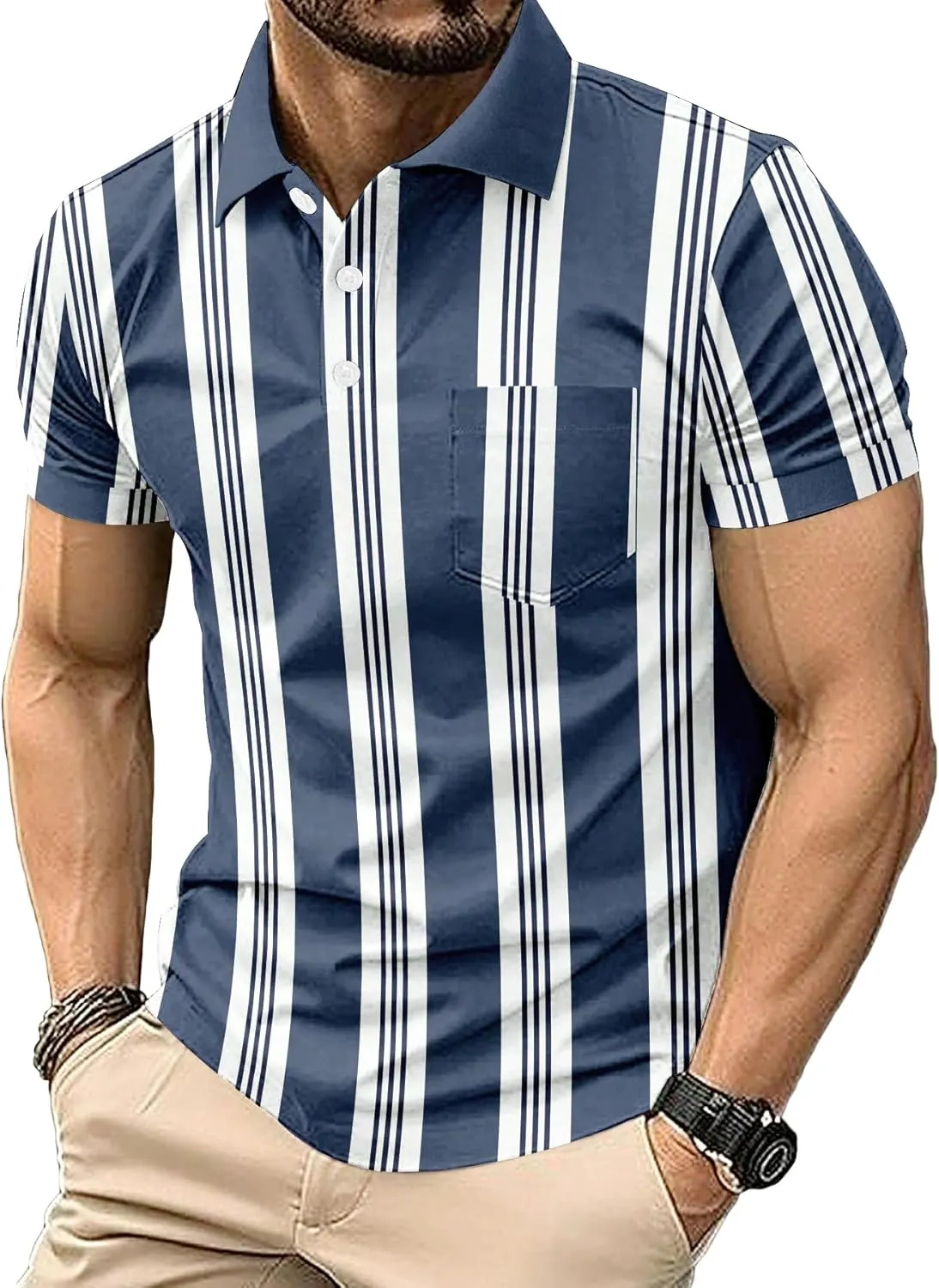 6 Pack Mens Polo Shirt Short Sleeve Sports Golf Tennis T-Shirt Moisture-Wicking Summer Shirts for Work Casual Athletic