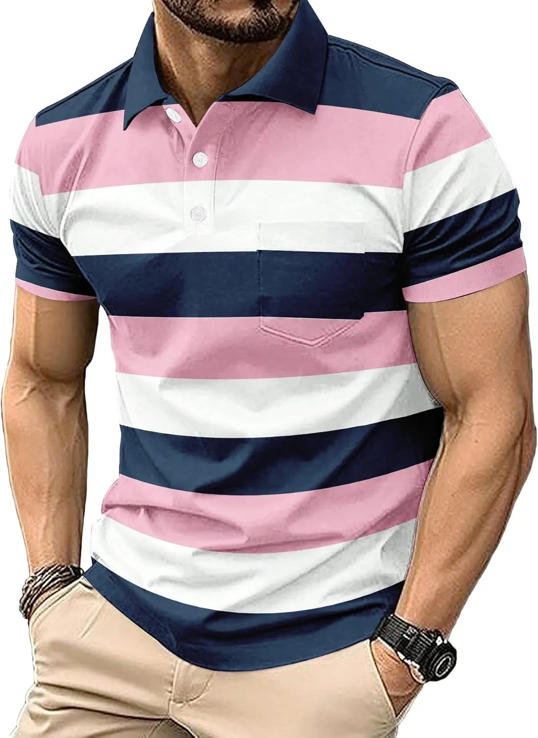 6 Pack Mens Polo Shirt Short Sleeve Sports Golf Tennis T-Shirt Moisture-Wicking Summer Shirts for Work Casual Athletic