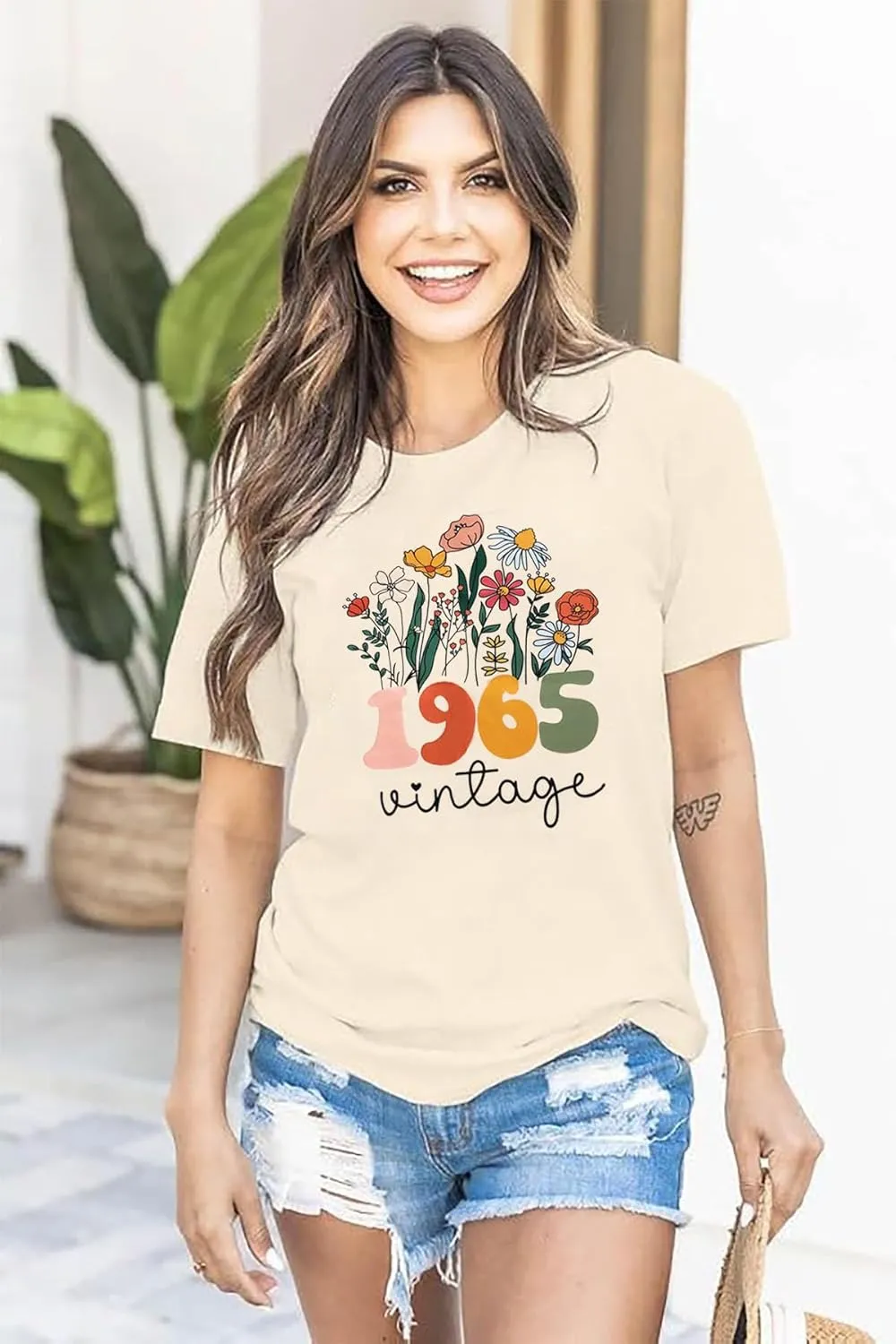 60th Birthday Shirt Women Vintage 1965 T-Shirt Sixty Birthday Party Tee 60 Years Old Birthday Gifts Short Sleeve Top