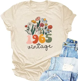 60th Birthday Shirt Women Vintage 1965 T-Shirt Sixty Birthday Party Tee 60 Years Old Birthday Gifts Short Sleeve Top