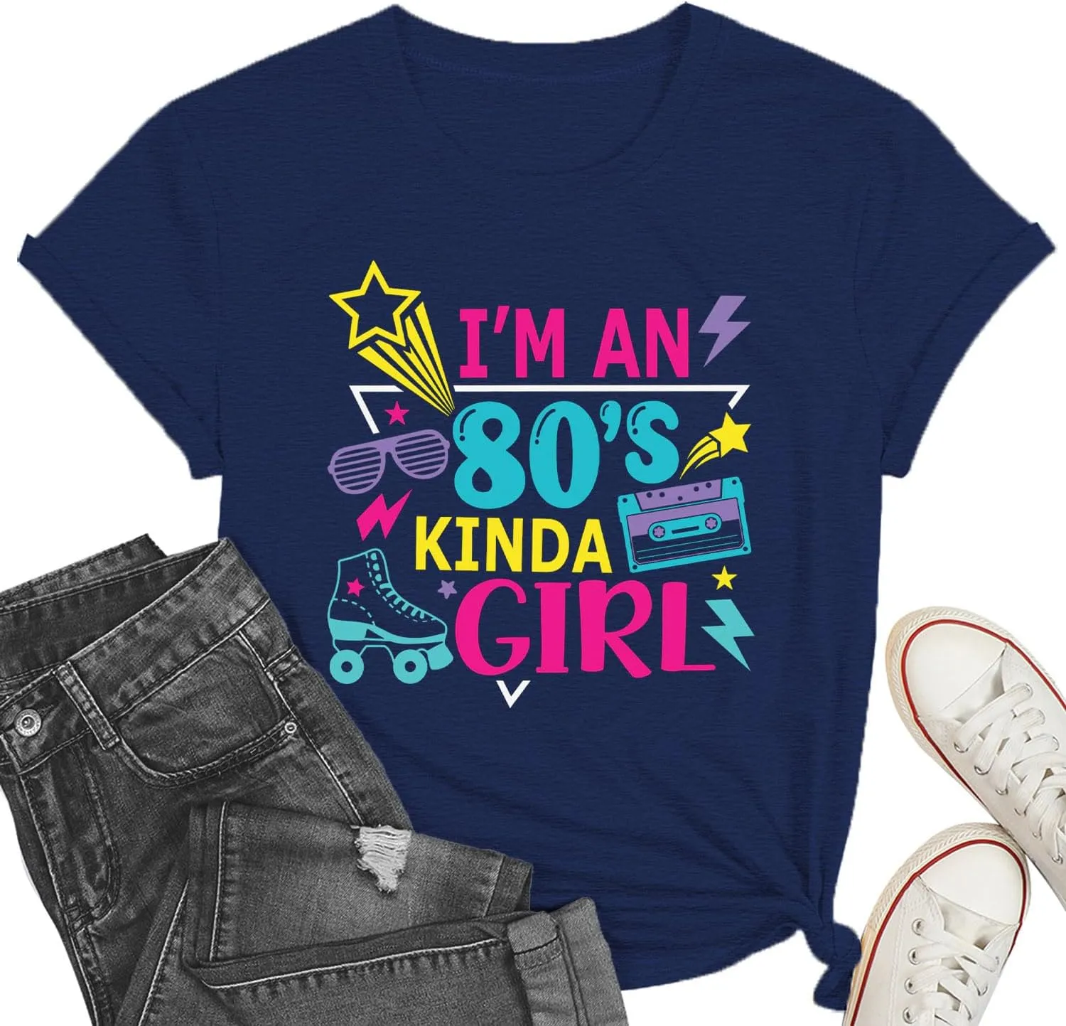80s Shirts for Women Girls Party T-Shirt I'am an 80's Kindas Girl Tops Vintage Graphic Tee