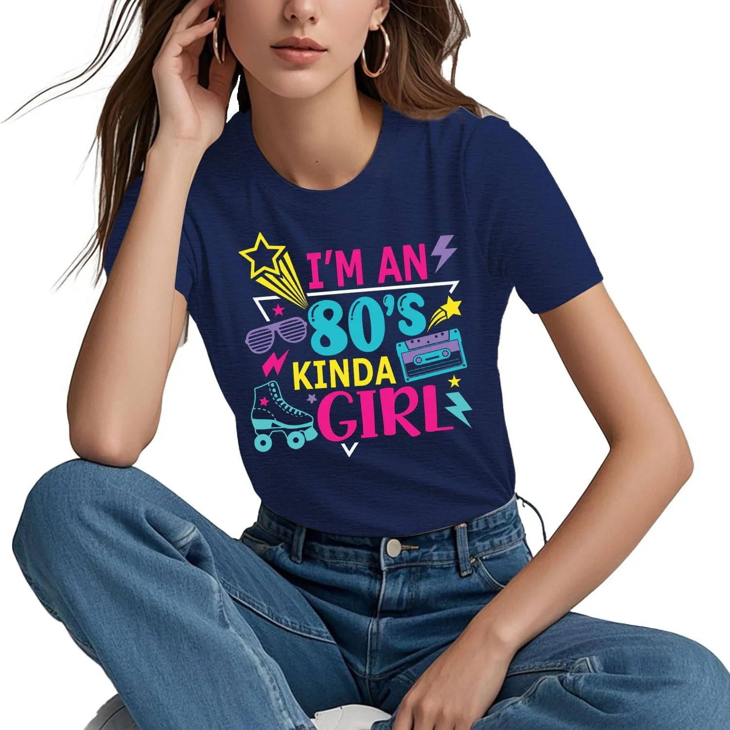80s Shirts for Women Girls Party T-Shirt I'am an 80's Kindas Girl Tops Vintage Graphic Tee