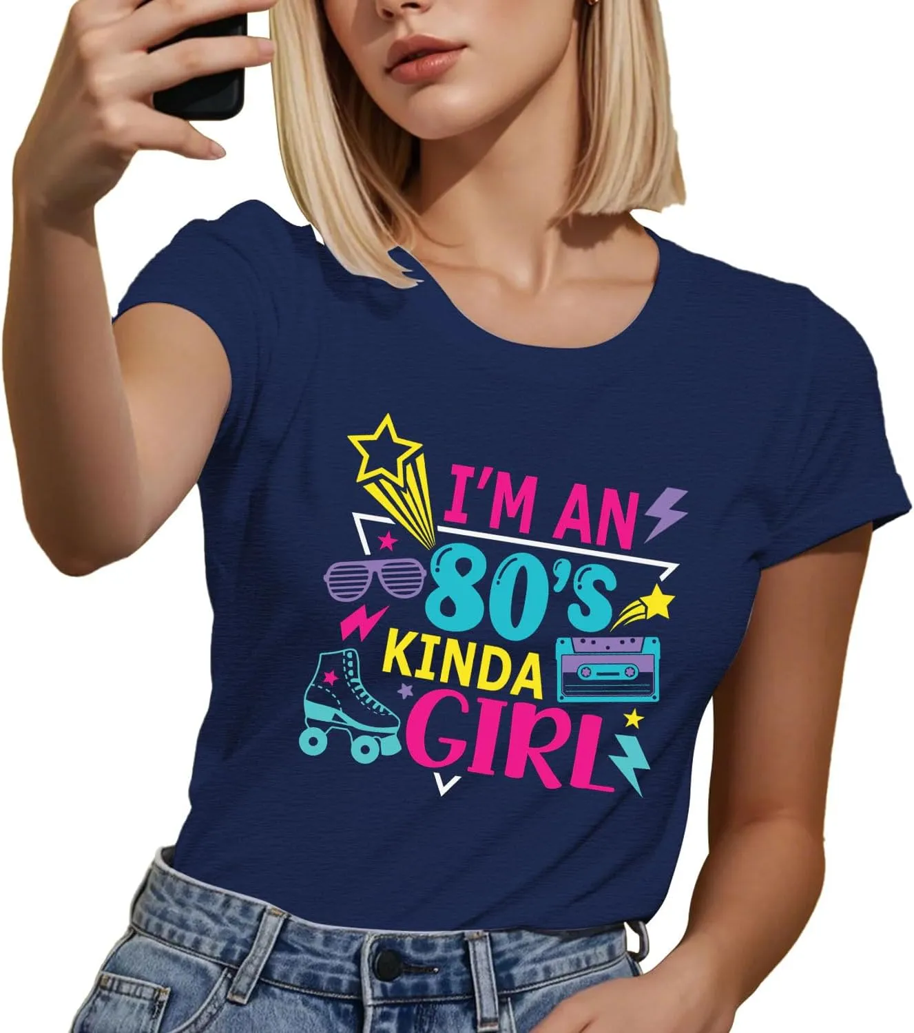 80s Shirts for Women Girls Party T-Shirt I'am an 80's Kindas Girl Tops Vintage Graphic Tee