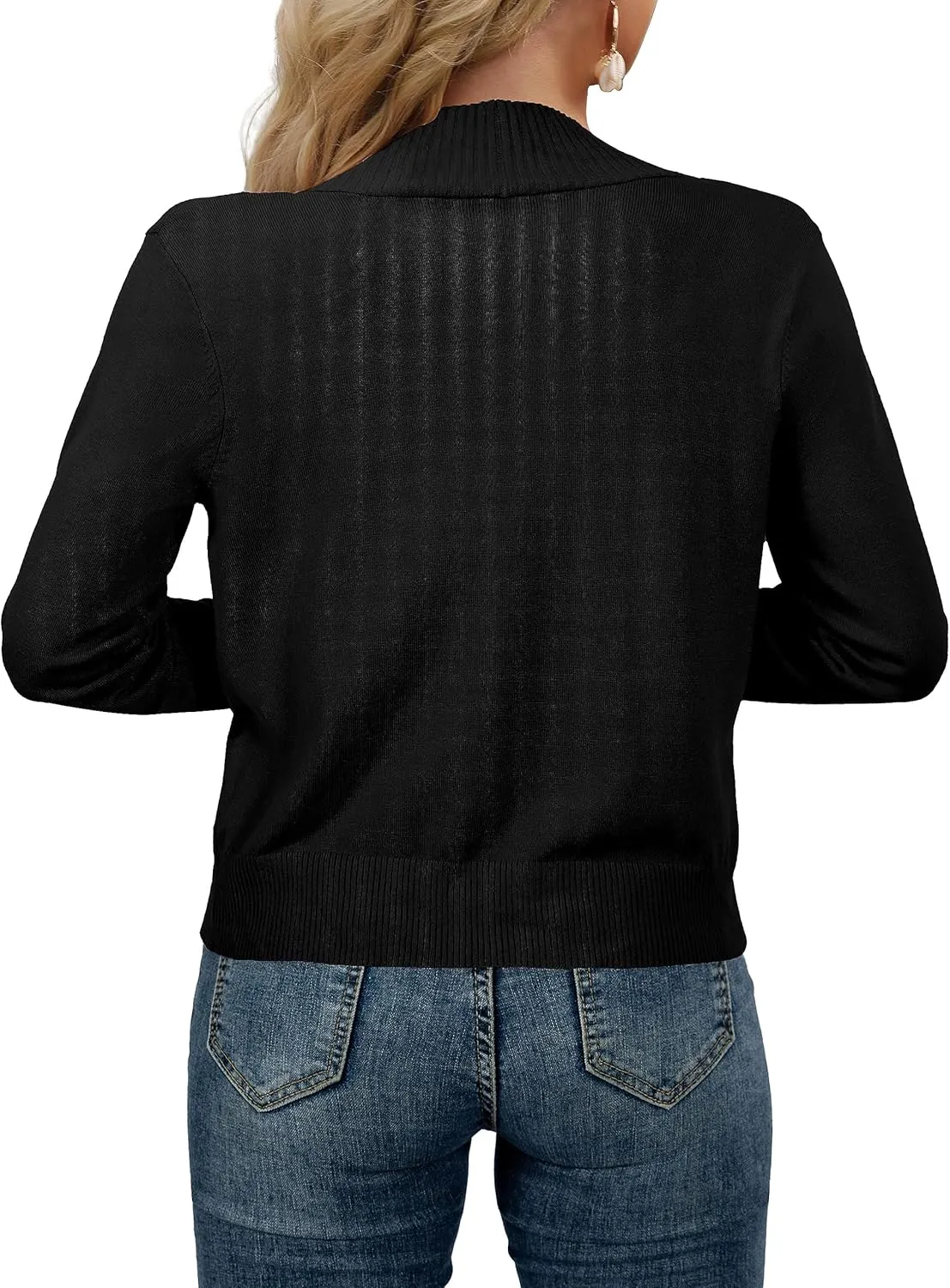 AAMILIFE Womens Long Sleeve Cardigan Knit Sweaters Bolero Open Front Short Shrugs Cropped Cardigan with Pocket