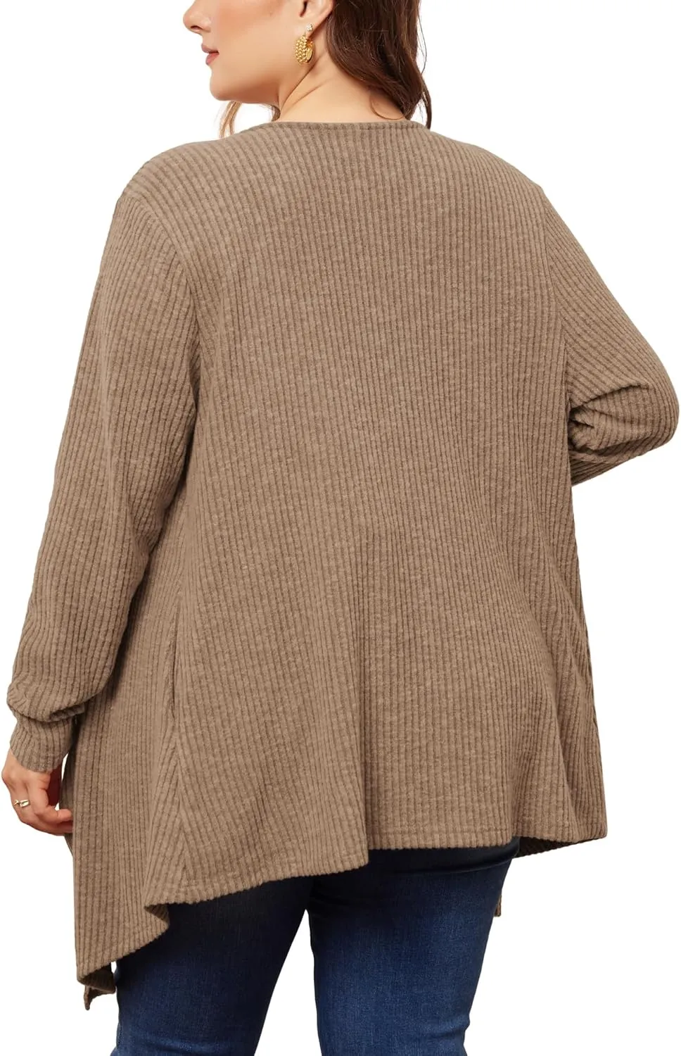 Agnes Orinda Plus Size Sweater Knit Cardigan for Women Open Front Irregular Hem Long Sleeve Cardigan with Pockets