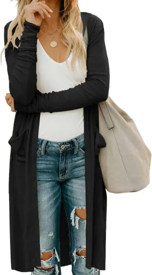 Alaster Queen Women's Hooded Long Cardigans Open Front Long Sleeve Lightweight Cardigan for Women with Pockets