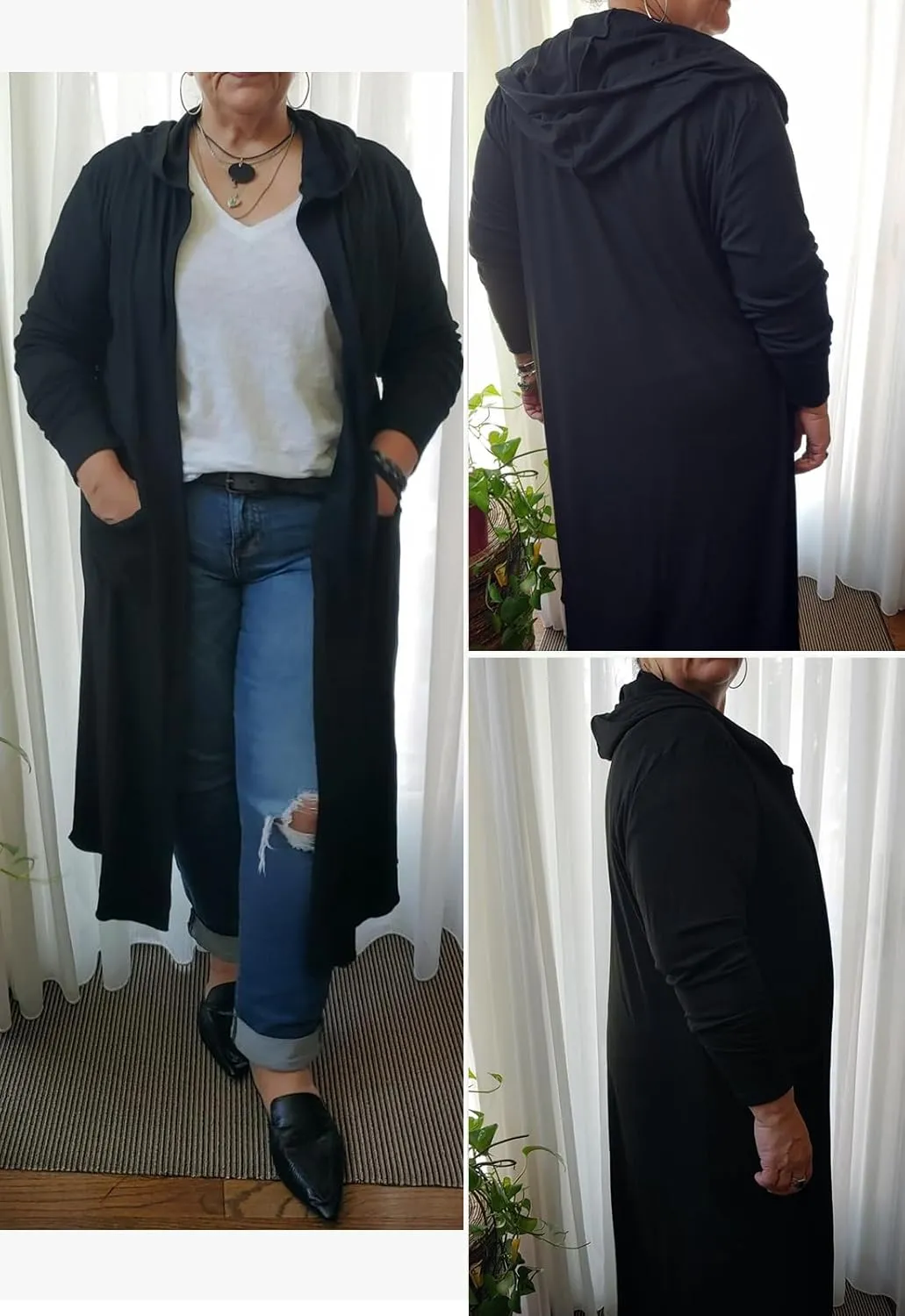 Alaster Queen Women's Hooded Long Cardigans Open Front Long Sleeve Lightweight Cardigan for Women with Pockets