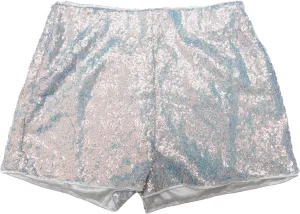 Allegra K Sequin Shorts for Women's Midrise Solid Zipper Elastic Waist Sparkle Cocktail Night Out Shorts