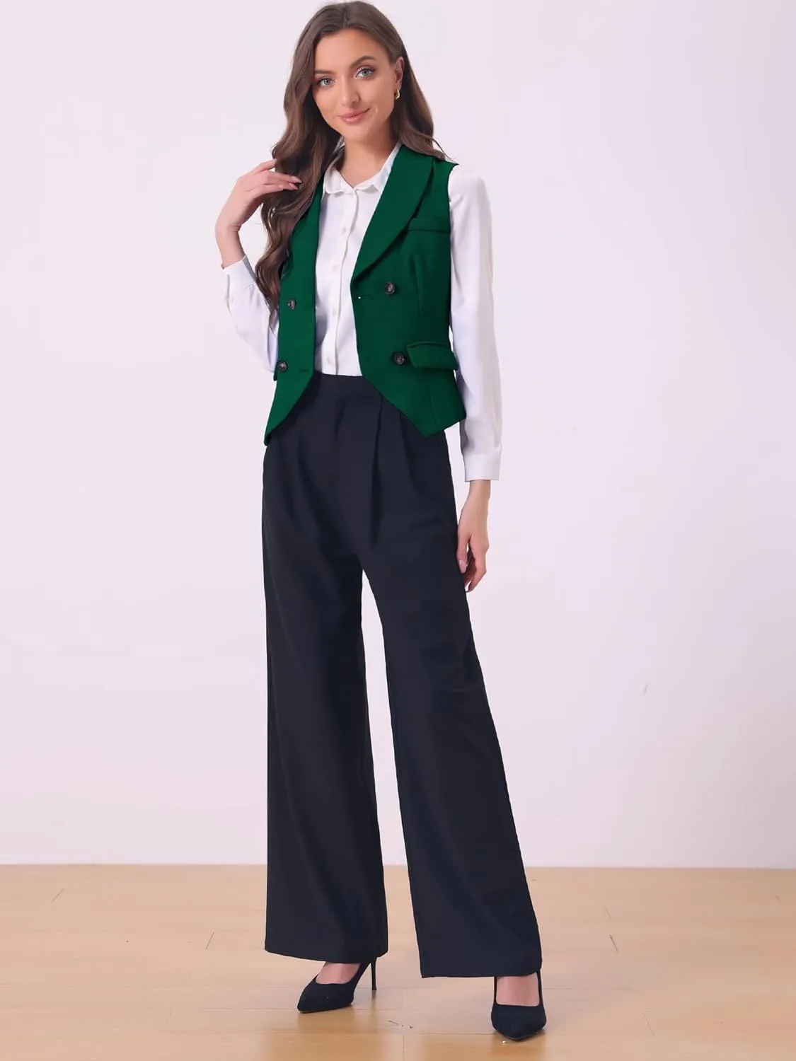Allegra K Women's Suit Vest Double Breasted Business Lapel Dressy Waistcoat Vest
