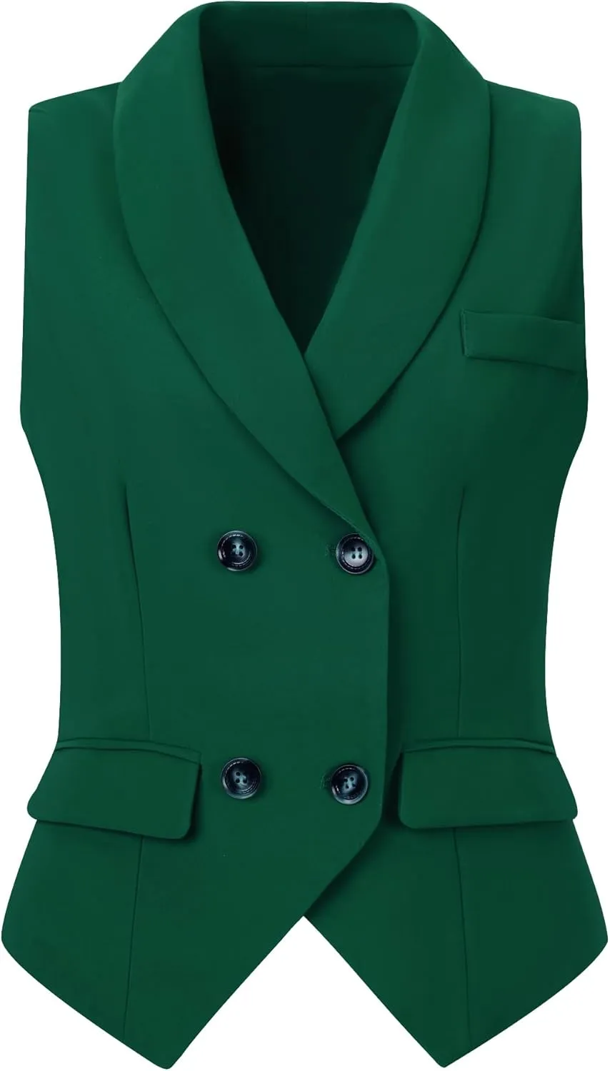 Allegra K Women's Suit Vest Double Breasted Business Lapel Dressy Waistcoat Vest