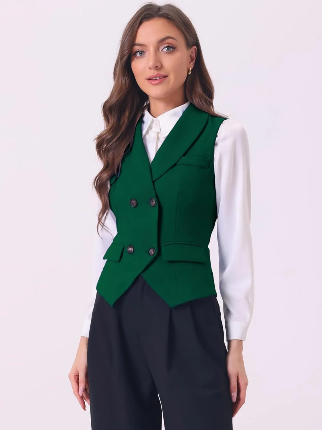 Allegra K Women's Suit Vest Double Breasted Business Lapel Dressy Waistcoat Vest