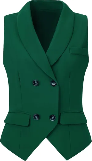 Allegra K Women's Suit Vest Double Breasted Business Lapel Dressy Waistcoat Vest