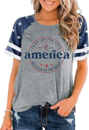 American Flag T Shirt Women 4th of July Shirts Raglan Short Sleeve Patriotic Tee Tops