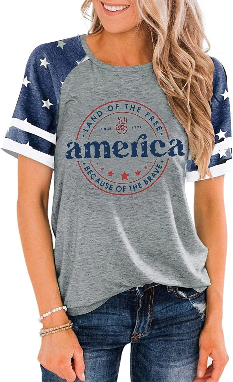 American Flag T Shirt Women 4th of July Shirts Raglan Short Sleeve Patriotic Tee Tops