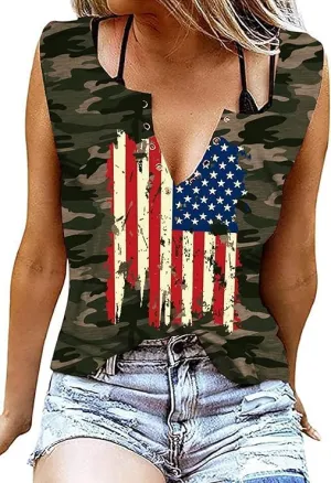American Flag Wing Criss-Cross Open Back Tank Women Patriotic Shirt Flag Print Sleeveless T-Shirt 4th of July Tank Top
